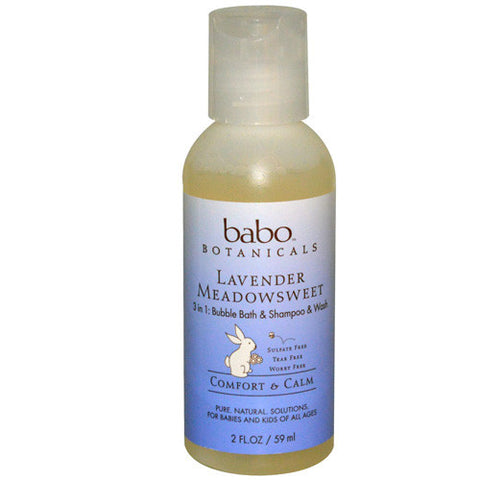 Babo Botanicals Bubble Bath 3 in 1 Calming Shampoo Bubble Bath and Wash Lavender Meadowsweet Travel Size 2 Oz