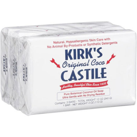 Kirk's Natural Soap Bar Coco Castile Fragrance Free 3 Count 4 Oz